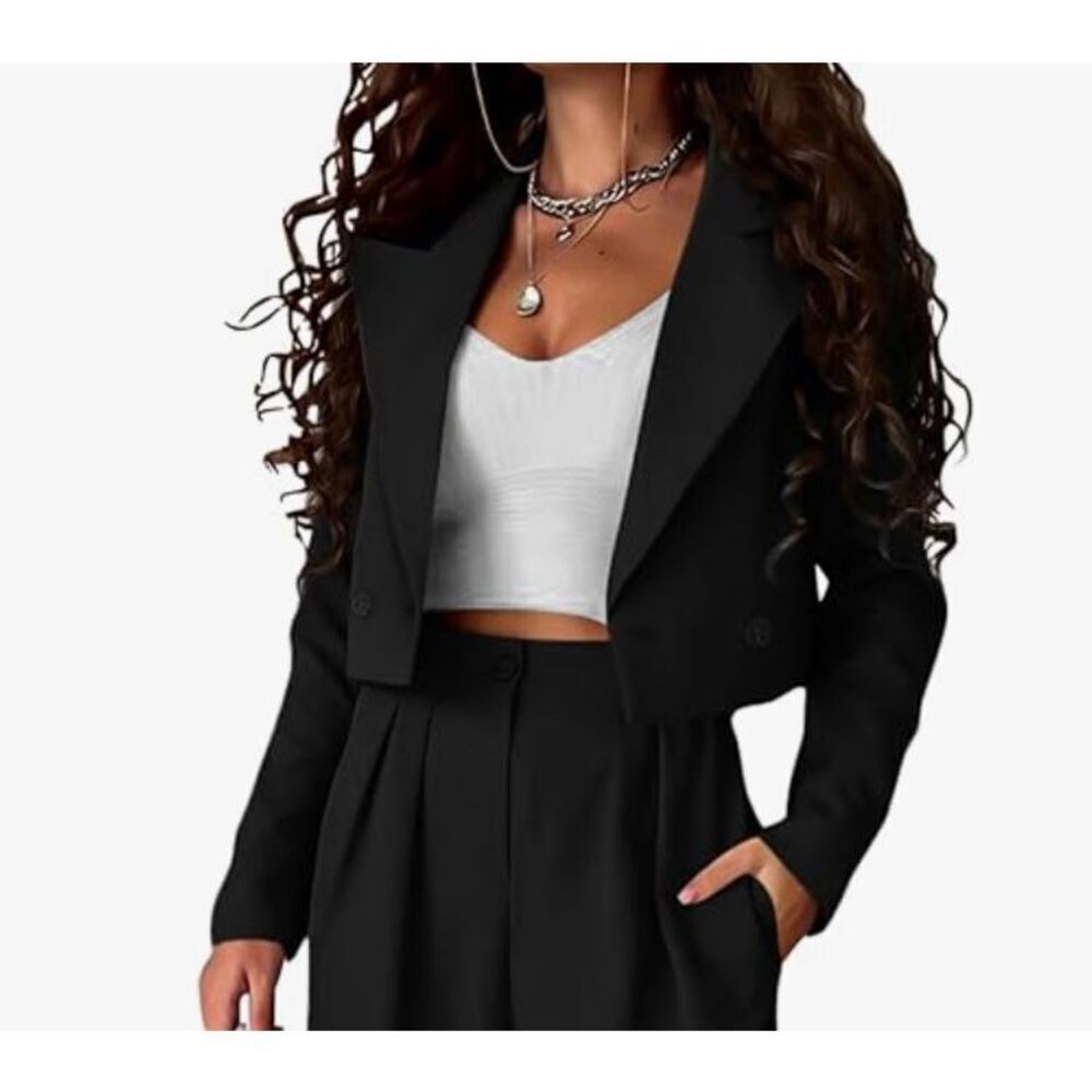 New Black Trendy Cropped Blazer Jackets 2x